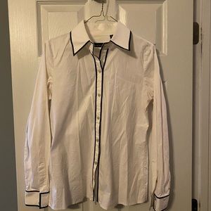 Dana Buchman White Blouse with Black Patent Trim